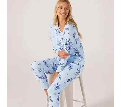 Carole Hochman Strukturstrick Henley PJ Set Blau Größe XL