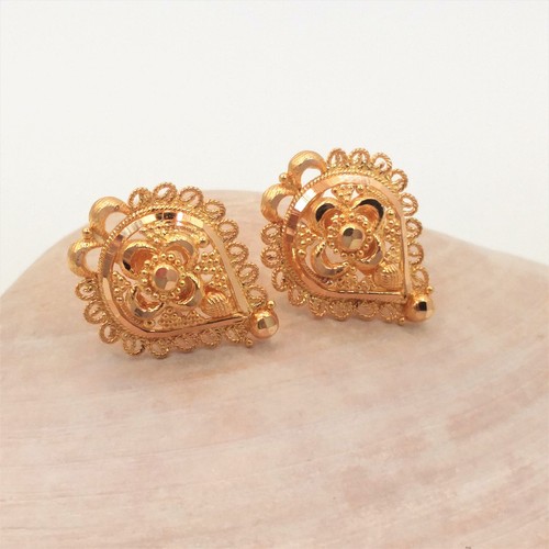 GENUINE JEWELRY COLLECTION FOR MOTHER'S DAY 22K GOLD STUD EARRING FILIGREE WORK - Picture 9 of 9