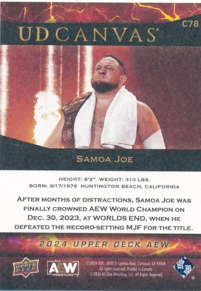 C78 SAMOA JOE 2024 Upper Deck AEW UD CANVAS - Image 2 of 2