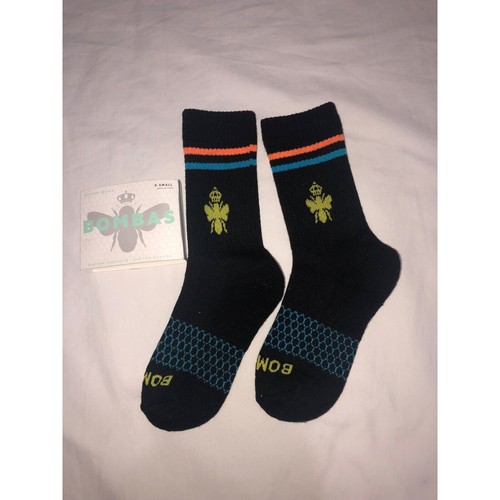 Bombas Size XS Black Socks Bee Kids Adult Stripe Mid Calf Arch Support NEW - Picture 2 of 3