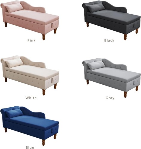 Chaise Lounge w/Storage, Modern Upholstered Nailhead Velvet Couch Sleeper Chair - Picture 21 of 42