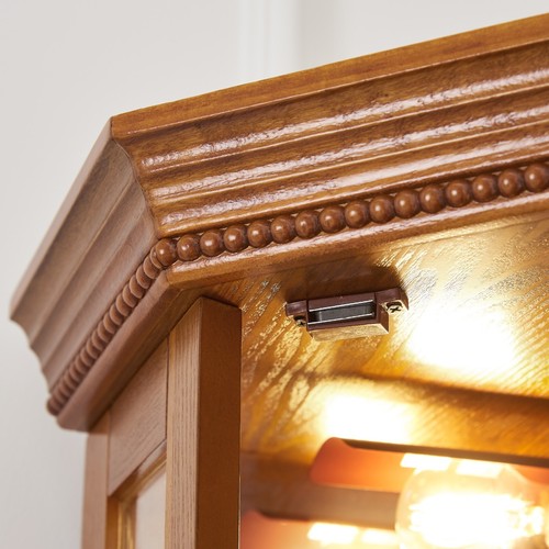 Glass Cabinet Lighted Corner Cabinet Display Curio Mirror Back Adjustable Shelf - Picture 17 of 19