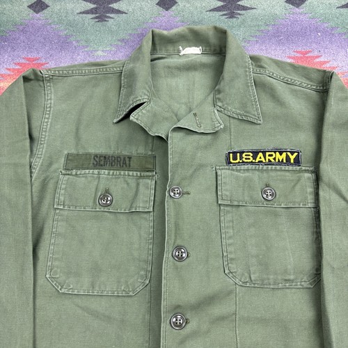 Vintage 70s OG-107 Sateen Shirt Men’s Small Green Army Vietnam Utility Military - Picture 5 of 9