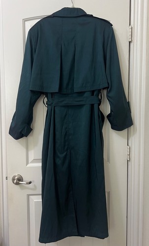 VINTAGE Iridescent Teal Green Belted Rain Trench Coat forecaster Of Boston - Picture 2 of 8
