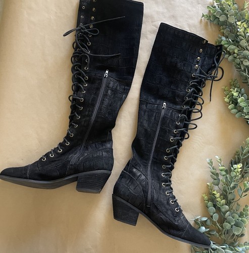 Jeffrey Campbell X Free People 9 Black Suede Lace Up High Boots HSA / HTF - Picture 2 of 10