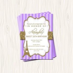 purple lavender night in paris sweet 16 faux gold glitter birthday