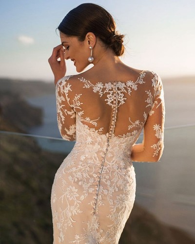 Spitze Brautkleid Hochzeitskleid Maßanfertigung m.abnehmbare Schleppe 2 in 1 Neu - Bild 4 von 7