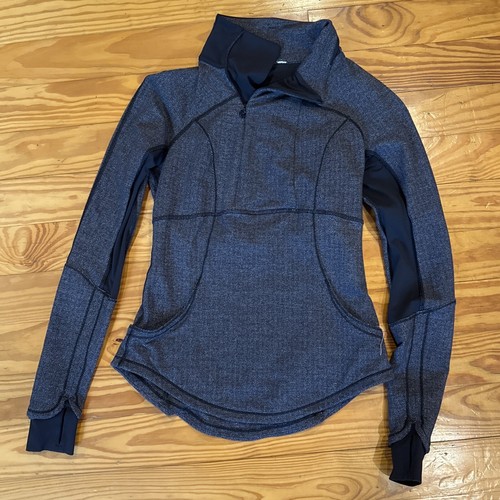 Lululemon Damen 6 Base Runner Pullover Jacke Fischgrät schwarz grau