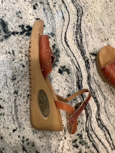 Vintage 80er Jahre Boho Yo-Yo's Damen Sandalen Hippie 9 N braun 2,5" Absatz offene Zehenpartie - Bild 10 von 11