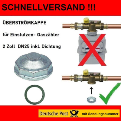 Einstutzen Überströmkappe DN25 Gaskappe für Gaszähler G4 G6 inkl. Dichtung
