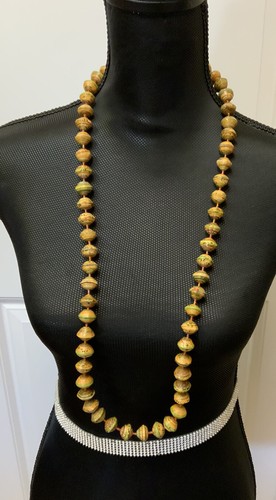 Vintage Handmade Paper Bead Multi Color Necklace  Long 38” Inches