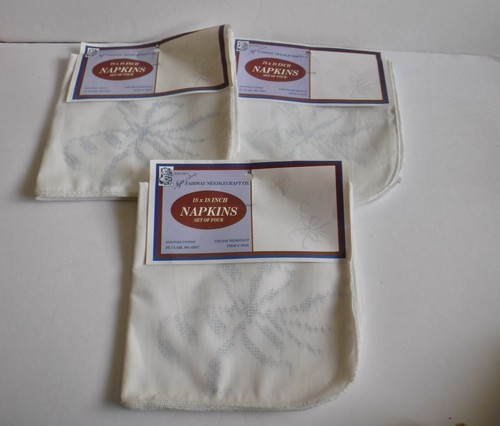 Lot of 3 Pkgs Fairway Needlecraft Stamped Cross Stitch 12 Napkins Flower Bow