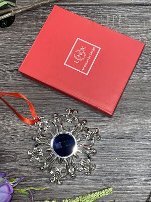 NEW in Box LENOX Ornament Christmas Bejeweled SNOWFLAKE Silverplate BLUE Crystal