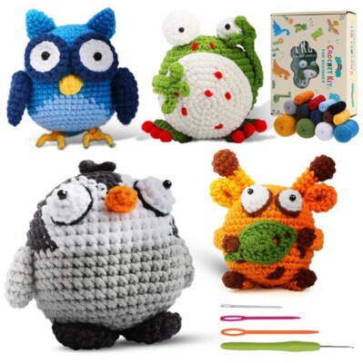 4 Pc Beginner Crochet Animal Kit   DIY Set with Video Tutorial for Kids & Adults