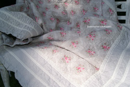 Tagesdecke LOUISA 260x260 cm Grau Rosa Plaid Landhaus Vintage Clayre Eef Quilt - Bild 2 von 9