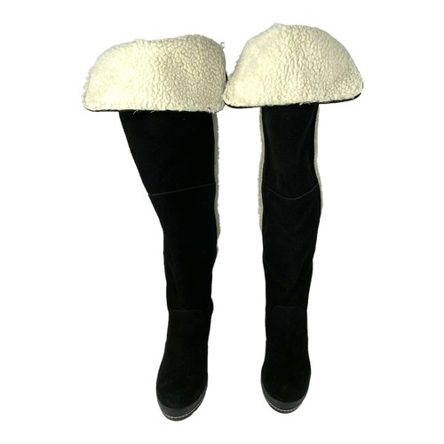 Kelsi Dagger 'Rozelle' Black Ivory Over The Knee High Boots Faux Sherpa - Picture 14 of 14