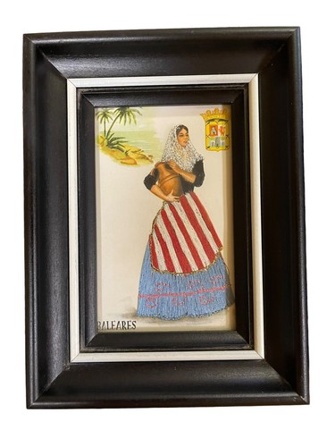 Vintage Set 2 Framed Postcards Tenerife / Baleares Madrid Spain Silk Embroidered - Picture 2 of 9