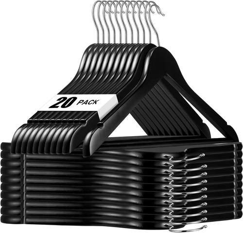 Black Wooden Hangers 20 Pack, Solid Wood Hanger with Non Slip Pant Bar, Heavy Du - Picture 10 of 12