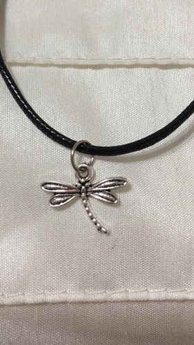 Small Silver Tone Dragonfly Pendant Charm Black Cord Necklace 18” Adjustable - Picture 5 of 12