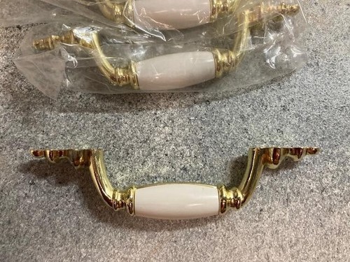 Drawer Pulls Handles Lot 4 White Ceramic Porcelain Brass Farmhouse 5" Multiple - Picture 2 of 3