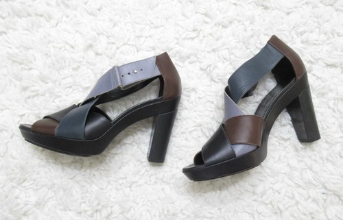 HERMES WOVEN STRAPPY BLOCK HEEL SANDALS 39.5