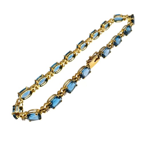 12Ct Oval Lab Created Blue Diamond Tennis Bracelet 14K Yellow Gold Plated 7"INCH - Picture 5 of 5