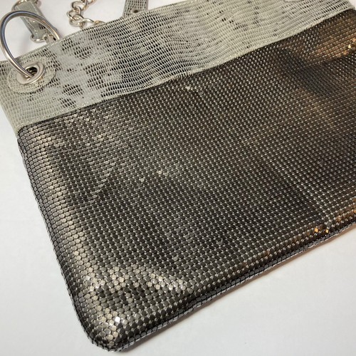 Whiting & Davis Silver Mesh Crossbody Purse Chain Strap Shoulder Bag Snake Print - Picture 8 of 11