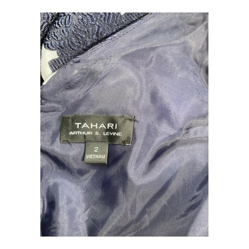 Tahari Arthur S. Levine Damen Marine Weiß Blumen Jacquard Knie Kleid Größe 2 - Bild 7 von 14