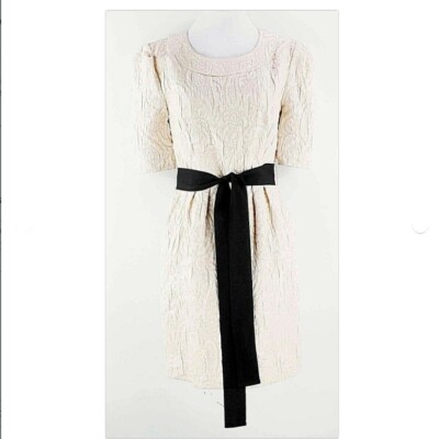 Darling Dress Sz S Cream Textured Elbow Sleeve Poly Cotton Viscose Lined  Dress | eBay