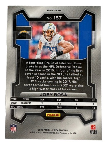 2023 Panini Prizm Football #157 Joey Bosa Black and White Checkered - Picture 2 of 2
