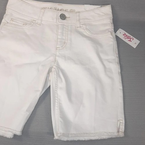 NWT Justice Denim Girlfriend Bermuda Jean Shorts Raw Hem White Sz 12 Stretch - Picture 3 of 11