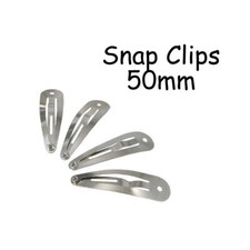 50 Snap Hair Clips - Silver Metal Tear Drop Shape with Hole Barrettes - 50mm