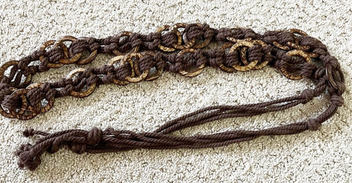 Damen Braun Hippie Seil Flechtgürtel M L Makramee Fransen Perlen Boho Festival 70er - Bild 5 von 8
