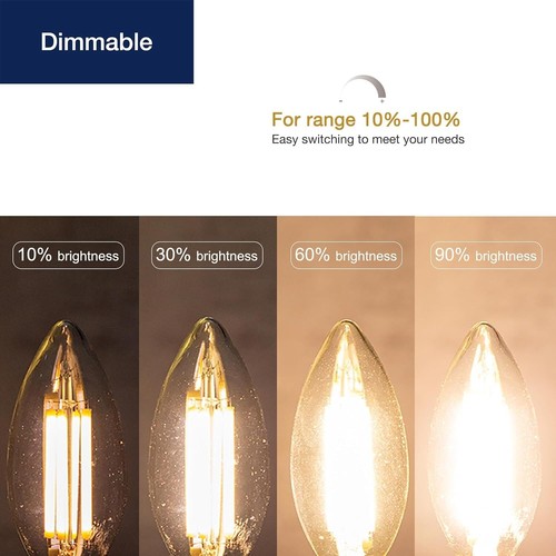 4Pack LED Chandelier Filament Light Bulb, 6.5W (75W), 2700K, 750LM, B11 - Picture 4 of 7