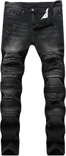 Liuhond Skinny Slim Fashion Men's Ripped Straight Holes Hip Hop Biker Stretchy J