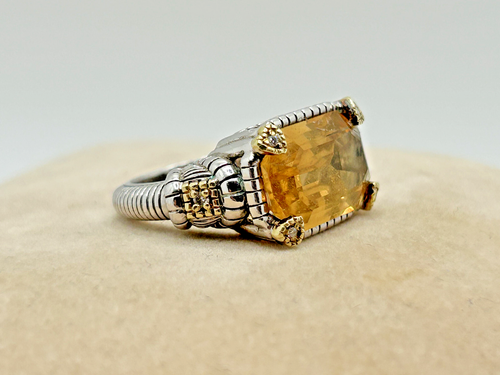 Judith Ripka JR2 Sterling Silver~18kt Gold~ Citrine & Diamond Ring Sz 6 #483 - Picture 2 of 12