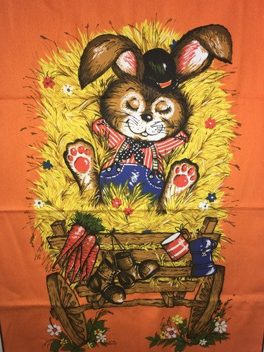 Vintage Panel Time By Wesco Reltex Orange Bunny Rabbit Wall Fabric Panel 22x29 - Picture 3 of 4