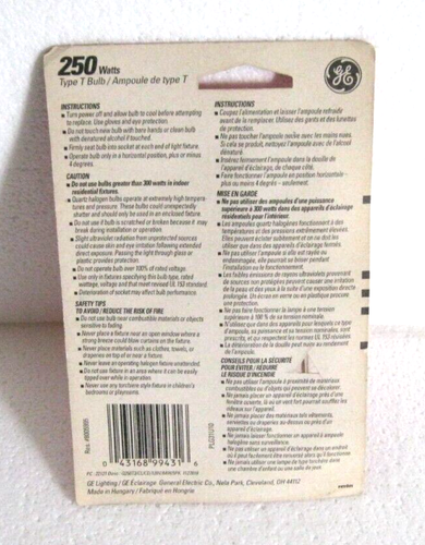 GE Q250T3/CL 250 WATT 4000 LUMEN DOUBLE ENDED QUARTZ HALOGEN BULB 78MM 22121 - Picture 6 of 6