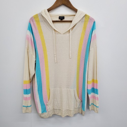 Torrid Womens Size 0 Lightweight Hooded Pullover Sweater Beige Striped Pastel - Picture 3 of 13