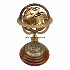 Antique Zodiac Armillary 9'' Brass Sphere Globe Wooden Display Engraved Base