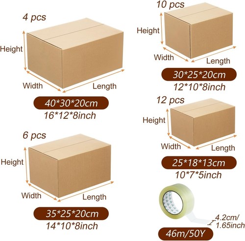 Durable 32-Pack Kraft Color Shipping Boxes - Mixed Sizes with Packaging Tape - Picture 4 of 9