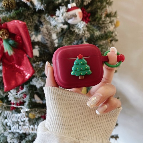 Cartoon Christmas Tree Red Matte Hook Case Cover for AirPods 4th Gen Pro 2 Gift - Picture 6 of 10