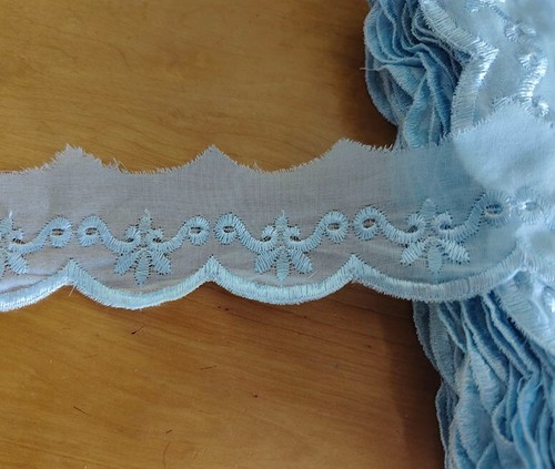 7 Yards 2.5" wide Vintage Eyelet Cotton Lace/Embroidered Flower Baby Blue b0195 - Picture 2 of 2