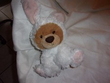 9" AURORA LIL BENNY TEDDY BEAR white BUNNY SUIT STUFFED ANIMAL PLUSH brown tan