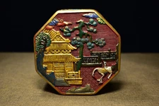Collection Chinese Vintage Lacquerware Box Painted Scenery Statue Keepsake Box
