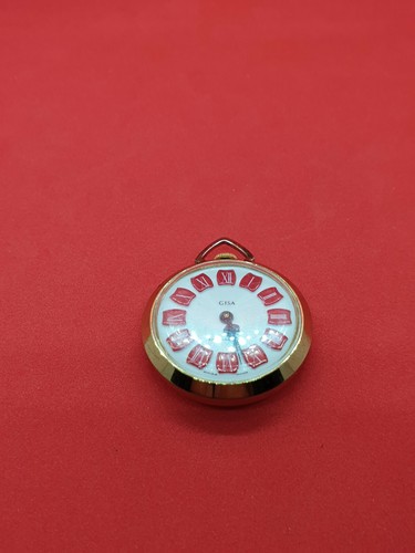 ladies vintage gisa gold tone pendant mechanical watch,white face,blach hands.#v - Picture 4 of 6