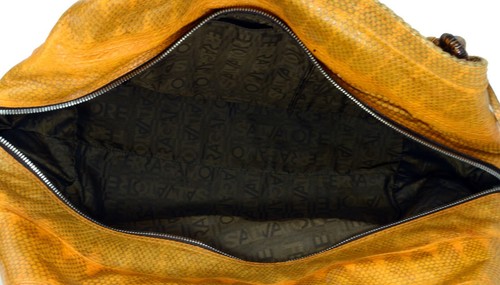 Salvatore Ferragamo Ganchini Orange Nylon & Leather Woven Hobo Hand Bag Italy - Picture 8 of 12