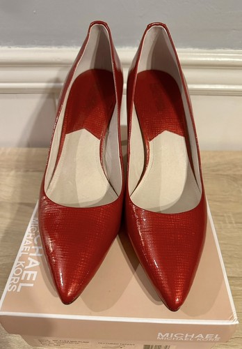 NWB Michael Kors Ionna Mid Pump Heel RED Textured Patent Dress Shoe Woman’s 10 M - Picture 7 of 9