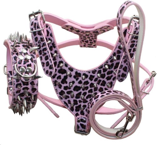Leather Spiked Studded Harness Collar & Leash Set 3pcs for Medium/Large Dogs M