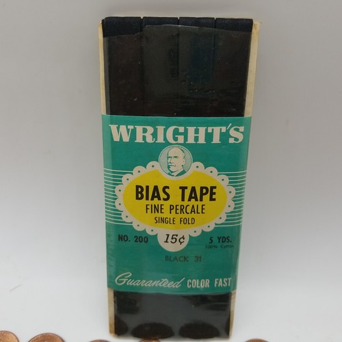 BIAS TAPE Wright's BLACK SINGLE FOLD - 5 YARDS - Size 5 - 1 PACKAGE No. 200 New - Picture 3 of 14